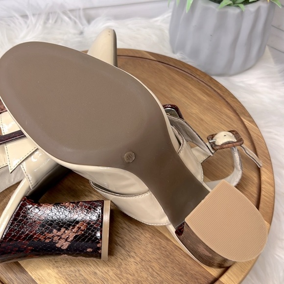 GIROTTI Ivory Patent Leather Snake Skin Buckles Block Heel Closed Toe Sz. 9.5 40 - Picture 12 of 14